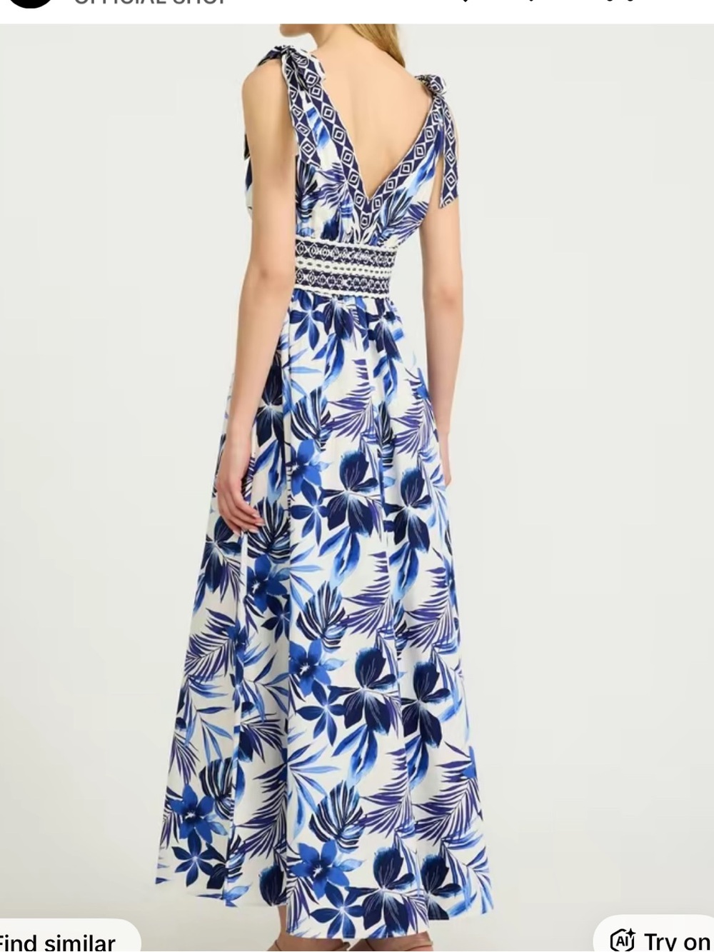 Used once Express Blue & White Floral Tie-Shoulder Maxi Dress - Picture 2 of 2
